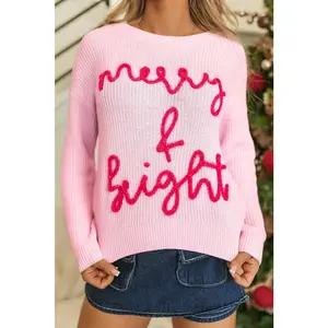 Pink Merry & Bright Pop Up Letter Waffle Knit Sweater