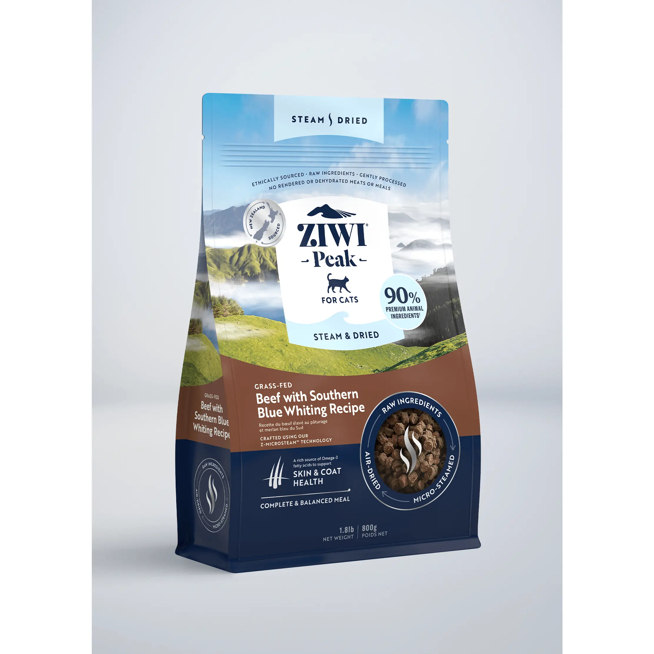ZIWI Peak Steam & Dried Beef with Southern Blue Whiting Recipe for cats