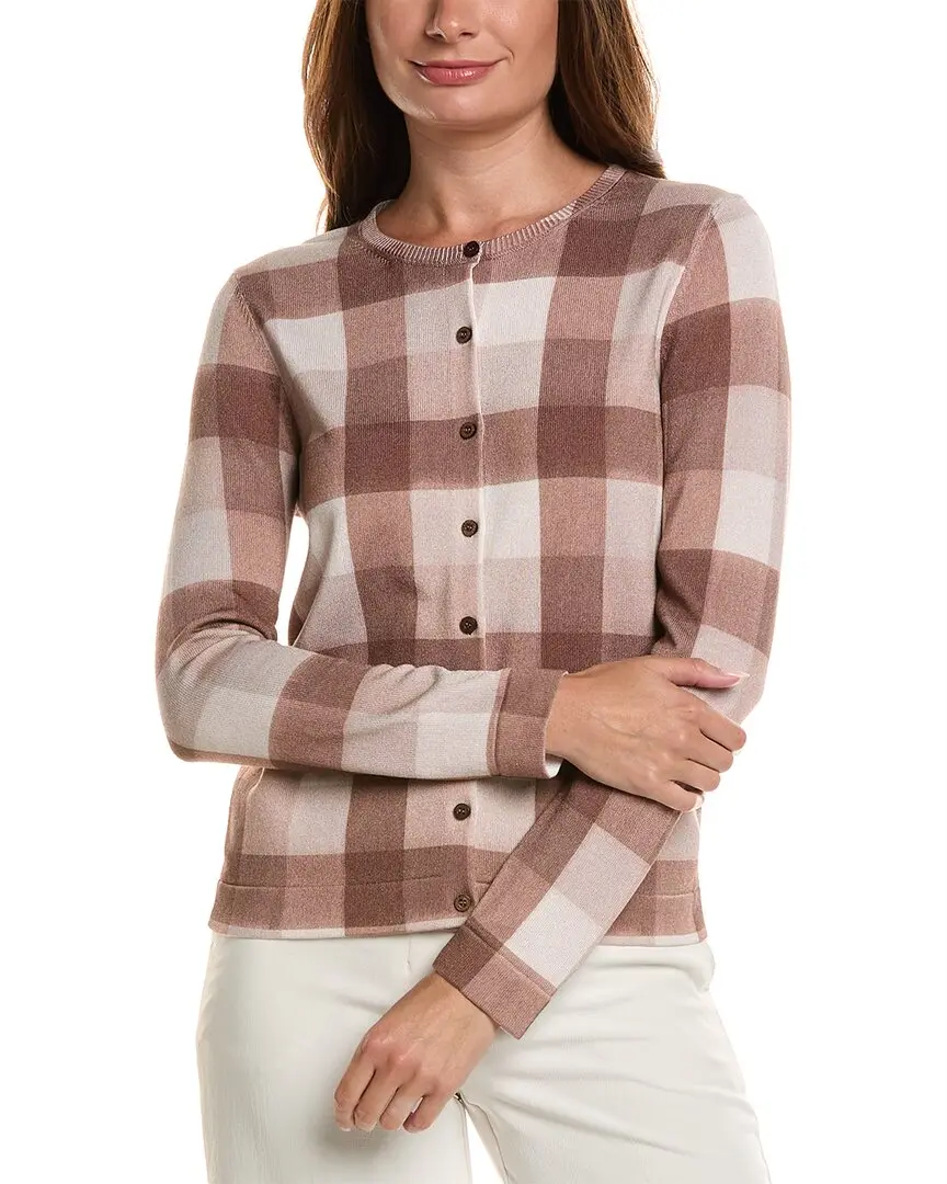 Oscar de la Renta Printed Plaid Inset Cardigan