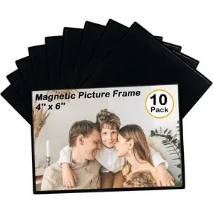 Magnetic picture frame holds 4x6 inches pictures reusable black magnet fridge photo sleeves for refrigerator lockeroffice cabinet