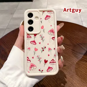 Phone Case Compatible with Samsung Galaxy S23 Ultra S24 Plus S25 S22+  Mushroom Heart Delight Pattern Anti-Scratch Shockproof TPU Bumper Drop-proof Cover Cellphone Protective Casing