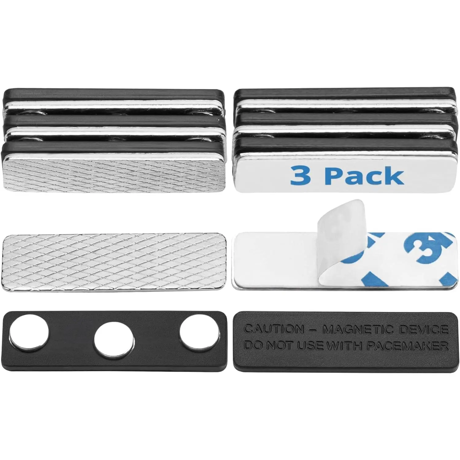 USA No-Pin Design Name Tag Magnets (3 Badge Holder Magnets, 1.75 x 0.4 inches), Name Tag Magnet Backs w/ 3 Extra-Strong Neodymium Magnets for ID Badge Holders