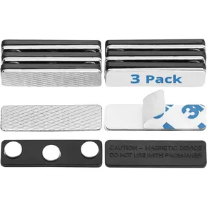 USA No-Pin Design Name Tag Magnets (3 Badge Holder Magnets, 1.75 x 0.4 inches), Name Tag Magnet Backs w/ 3 Extra-Strong Neodymium Magnets for ID Badge Holders