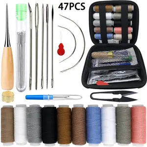 Upholstery Repair Sewing Kit 47 Pieces Heavy Duty with Awl Seam Ripper Needles Thread for Car Sofa Backpack Shoe Craft DIY Lighter Seamless Stitching