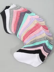 20 Pairs Candy Color Women's Short Socks, Soft Breathable Skin-Friendly, Random Color Mix, Casual Slim-Fitting, All Seasons, Essential