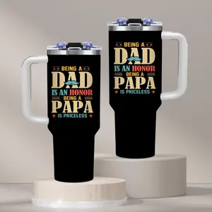 Being A Dad Is An Honor Being A Papa Is Priceless 40oz Traveler Tumbler BPA Free With Handle & Straw Inspirational Retro Vintage Typography Print Design For Home Office Camping Suitable For Father’s Day Birthday Gift Tumbler