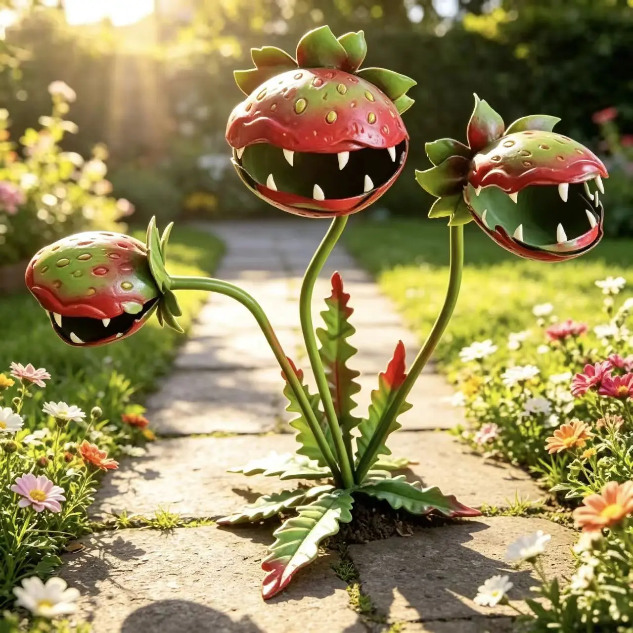 Realistic Metal Venus Flytrap Garden Decor Stake, Carnivorous Plant Outdoor Lawn Art for Garden, Patio, Flower Bed