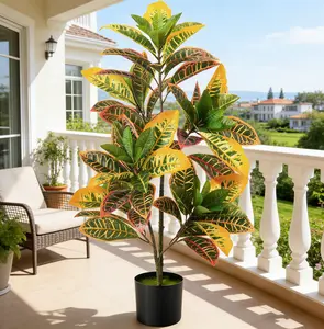 Fake Plant Artificial Croton 3ft, 35.5'' Tall with Colorful Leaves Faux Croton Palm Tree in Pot Decorative, Faux Plant Artificial Plants for Home Decor Indoor