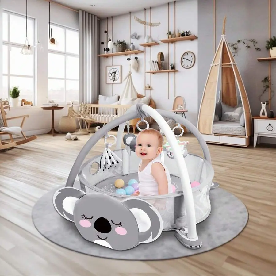 4-in-1 Baby Play Mat & Gym - Unisex Modern Foam Activity Center with 1x Play Mat, 1x Activity Arch Set, Ball Pit, 5 Sensory Toys, Water Resistant, Easy to Clean for Newborns 0-3 Years (Baby Shower Gift), 1 X Activity Arch Set