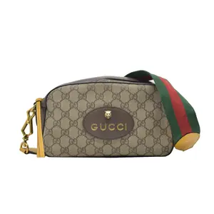 Pre-owned GUCCI canvas Shoulder Bags $1490 GG Supreme Monogram Web Neo Vintage Shoulder Bag Beige New Acero Crop