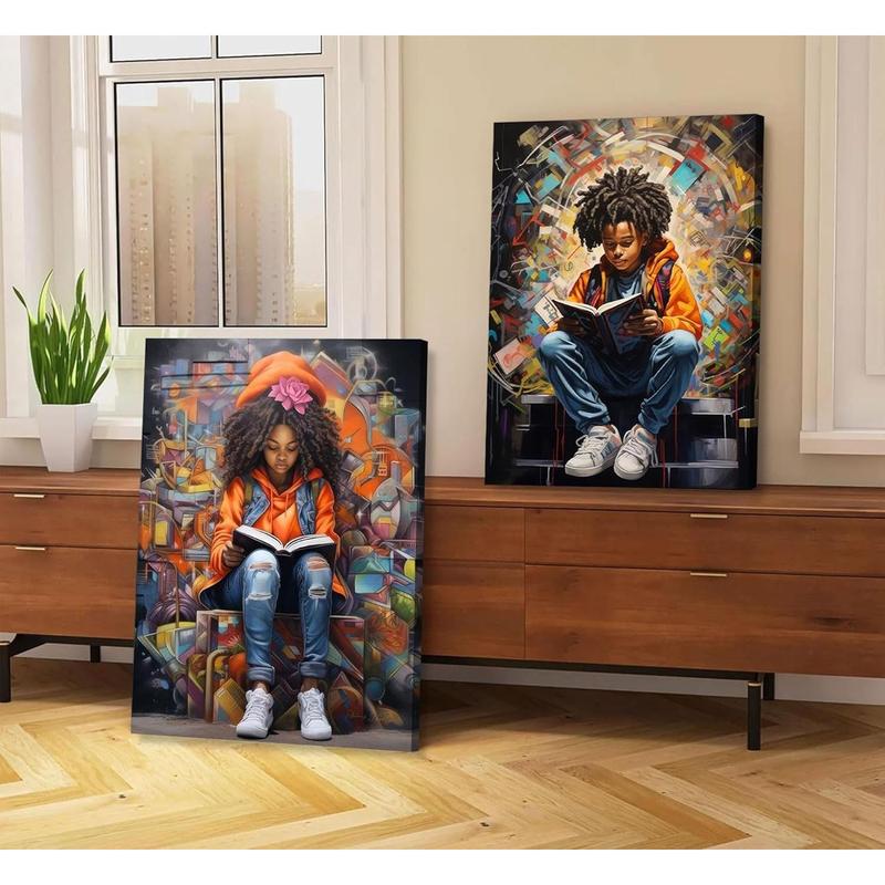Black Boy Reading Canvas Wall Art Black Boy Books Inspiring Wall Decor Pictures African American Poster Print Painting for Teenager Living Room Bedroom Study Reading Room Home Decoration Artwork Gift
