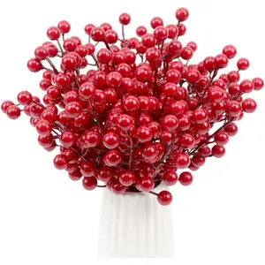 30 Pack Red Berry Stems, Artificial Holly Berries for Christmas Tree Picks Decorations Flower Wreath DIY Crafts Holiday and Home Decor