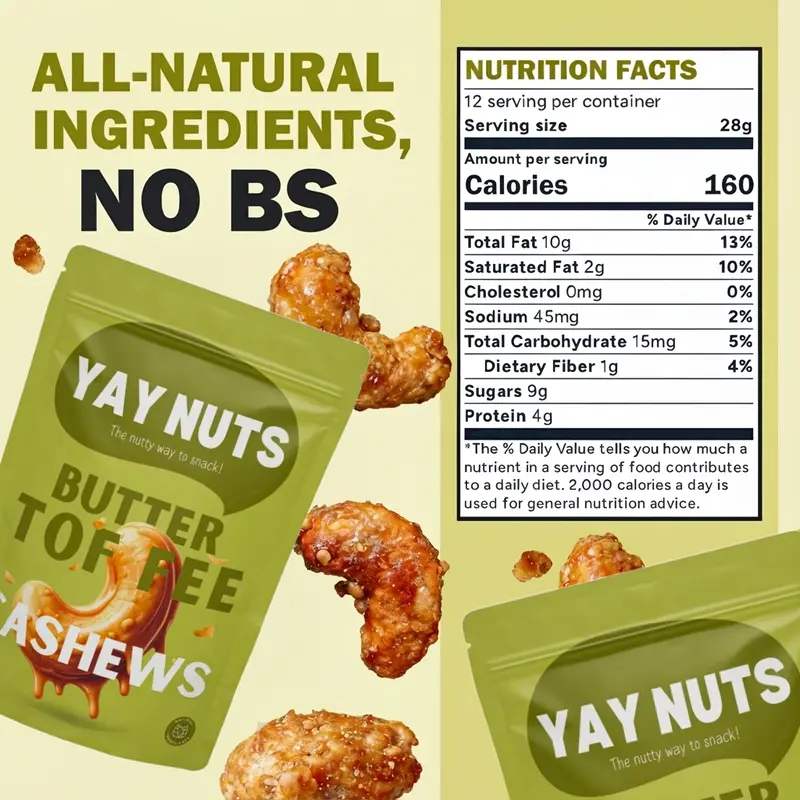 YAY NUTS Butter Toffee Pecans, Cashews, Almonds & Peanuts – Crunchy, All-Natural, No Preservatives, Made in USA – Guilt-Free Snacking with Real Ingredients - 12 oz each (340g) 4