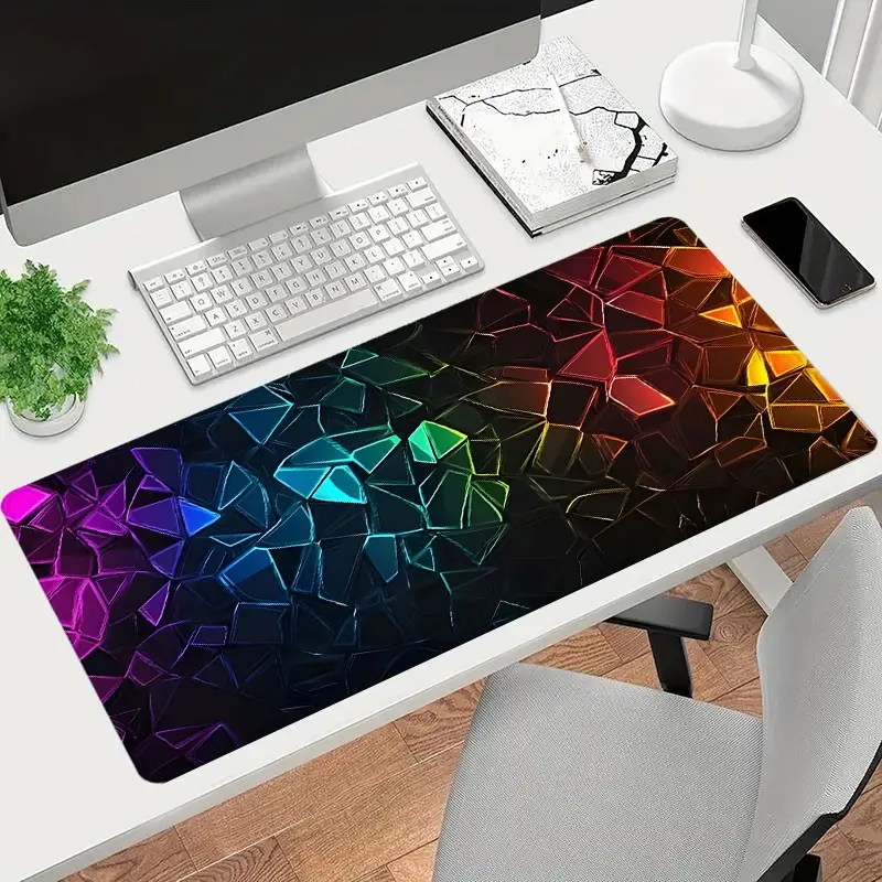 1pc Abstract Colorful Gem Large Gaming Mouse Pad,Iridescent Design Extended Desk Mat,Office Desk Accessories Non-Slip Stitched Edge Computer Mat ,Rubber Base Laptop Keyboard Pad for Home Office & Gamer,Durable and Spill-Resistant