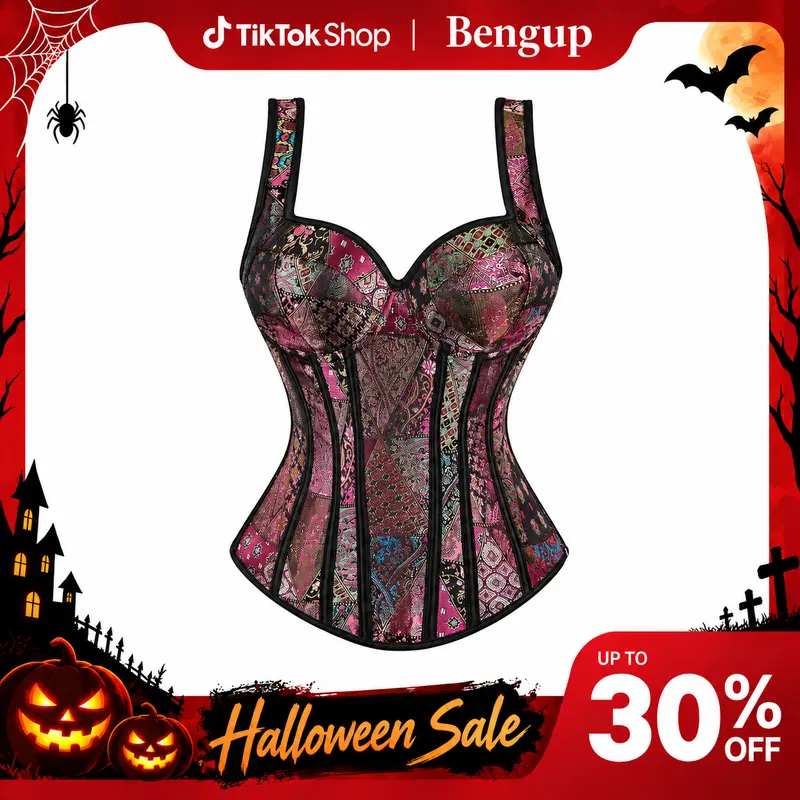 ARPLVF Women's Gothic Elastic Corset Top - Jacquard, Lace-Up Control, Adjustable Strap, Purple, Autumn Casual, Women's Halloween Costume, Party Outfits, Bold Edge Look, 1569-Z1,sohochic