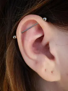Stainless Steel Industrial Barbell, Vertical Labret Jewelry, Fashionable Body Piercing Jewelry for Women & Men, Trendy All-match & Exquisite Jewelry for Birthday Gift