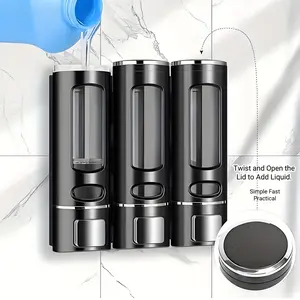 1pc, Single/Double/Triple Head Large Capacity Soap Dispenser with Visible Window, Wall-Mounted Shampoo and Shower Gel Dispenser, High-Quality Kitchen Hand Wash Soap and Dishwashing Liquid Container, Manual Press Soap Dispenser, Suitable for Kitchen, Bath