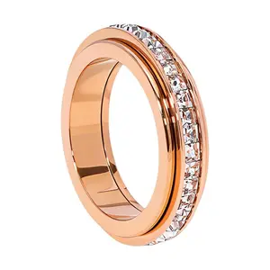 Stylish Rotatable Cubic Zirconia Fidget Ring, Unisex Titanium Steel Anxiety Stress Relief Ring, Perfect for Wedding Anniversary Birthday Gifts for Men Women Friends