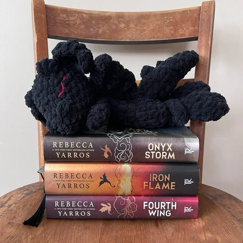 The Cutest Onyx Storm Inspired Crocheted Black Baby Dragon Soft Toy Inspired by Rebecca Yarros Books