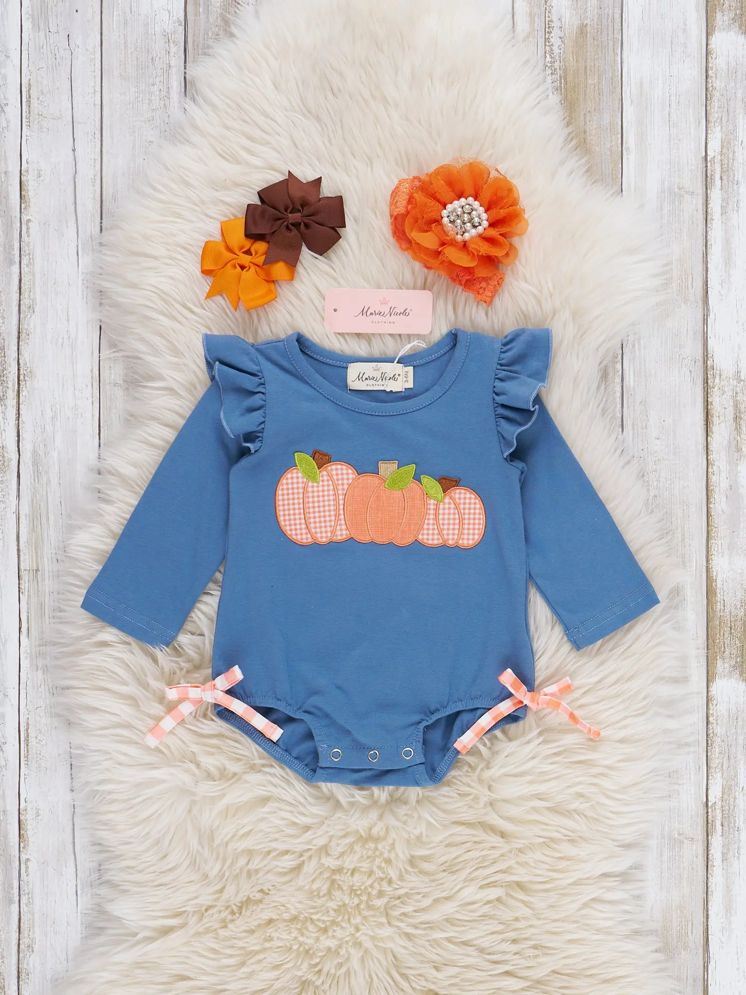 Chilly Pumpkin Picnic Embroidered Ruffle Bubble Romper
