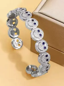 1Pc Paved Diamond Hip-Hop Smiley Open Cuff Bangle | Luxury Sweet & Cool Style, Adjustable Versatile Wrist Jewelry, Vibe Booster for Commute & Date