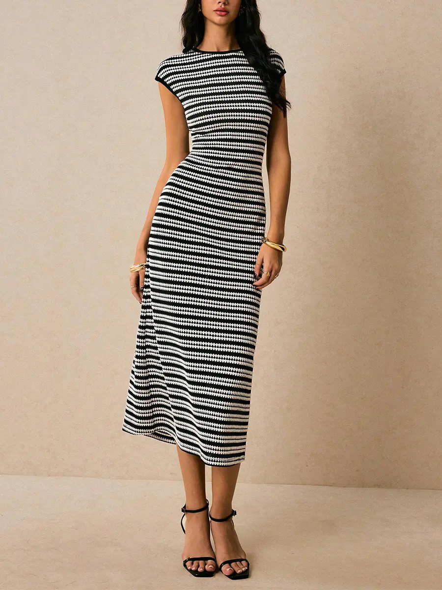 knee length dresses for ladies Thml | Kira Striped Midi Dress main image 0