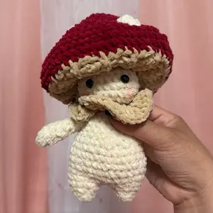Crochet Mushroom Boy - Adorable Handmade Doll with Red Cap and Cream Body Design