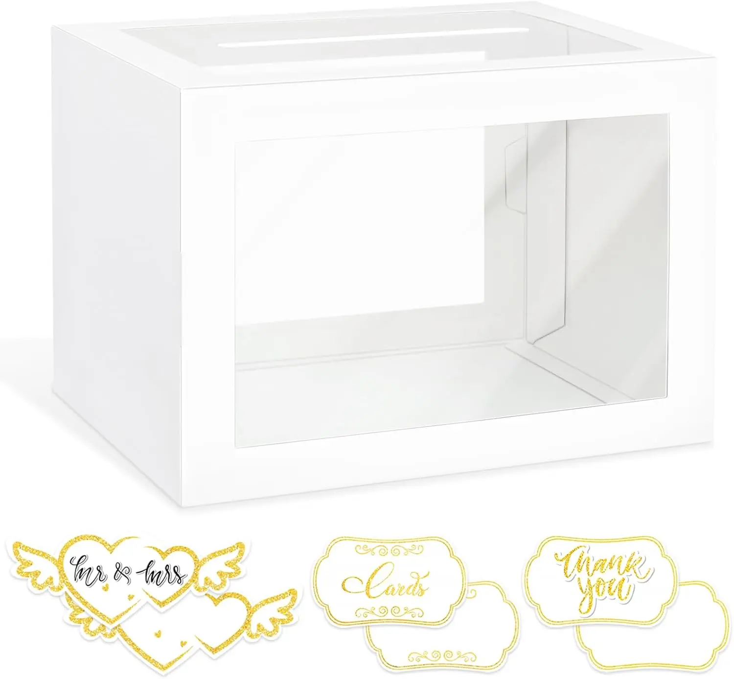 1 Pack White Card Box for Party, Transparent  Receiving Box Wedding Card Box for Birthday, Bridal or  Showers, Retirement, Anniversary, Graduation, Raffle Ticket Box
