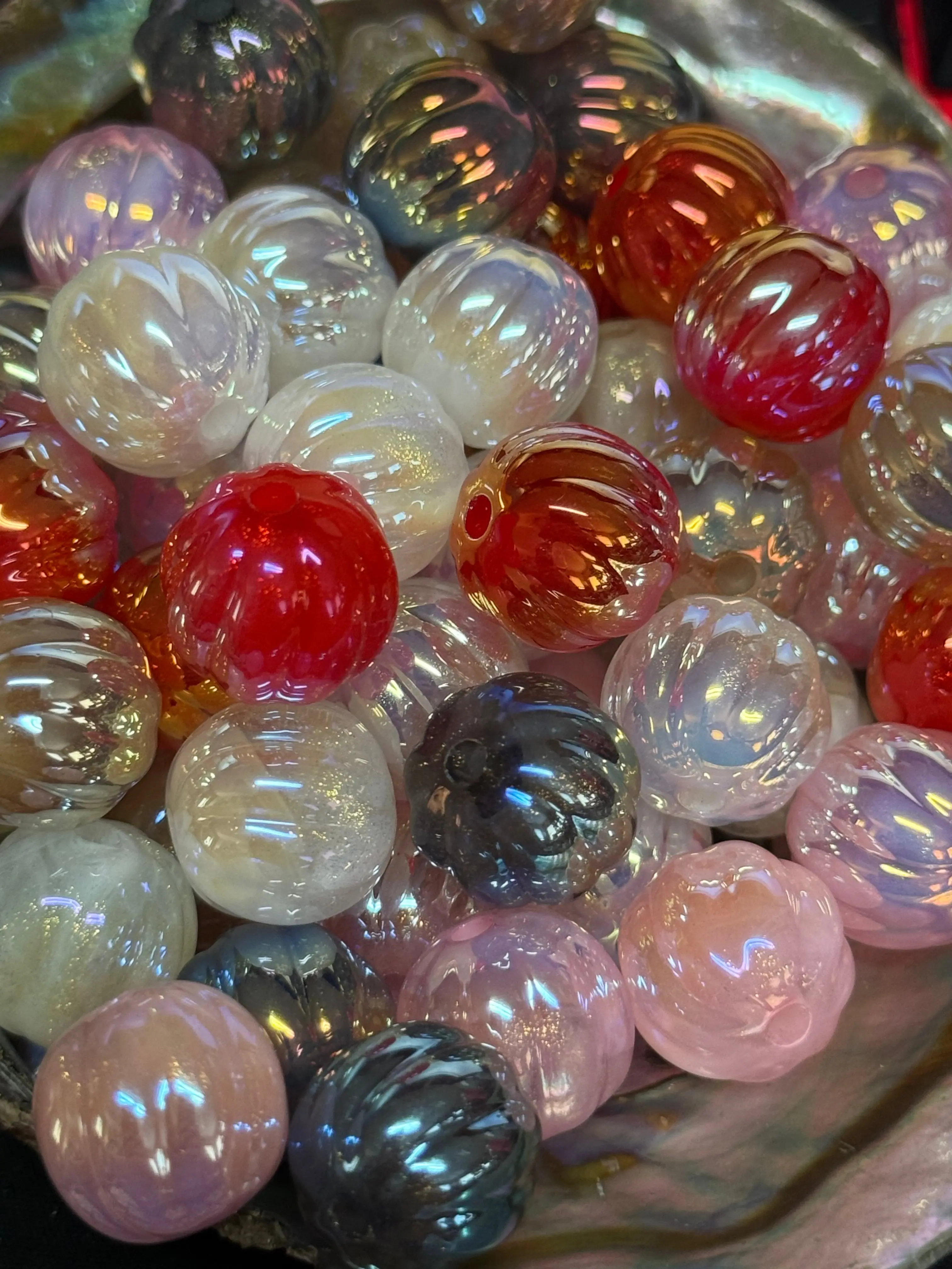 B60- (10PCS) 15mm Pumpkin/Latern Solid Galaxy Glitter Mix Acrylic Beads For DIY