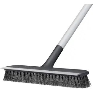 Floor Scrub Brush with Long Handle - Adjustable Handle 2 in 1 Scrape and Heavy-Duty Stiff Bristle Floor  Brush for Cleaning Bathroom, Kitchen Patio Tile Garage and Deck