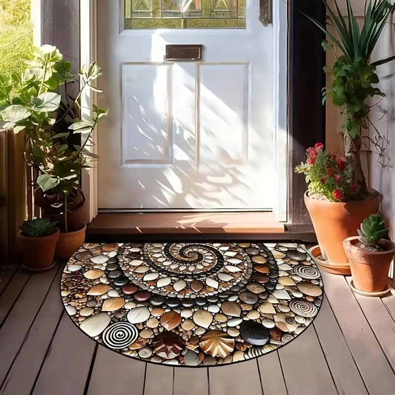 Country Art Pebble Print Welcome Mat - Non-slip, Easy To Clean, Half Round Doormat, Imitation Floor Tile Doormat, Suitable for Indoor/Outdoor Use - Great for Entryway, Kitchen, Bathroom, Patio, Balcony Decoration(2.5mm Thickness) Abstract Marble Rug