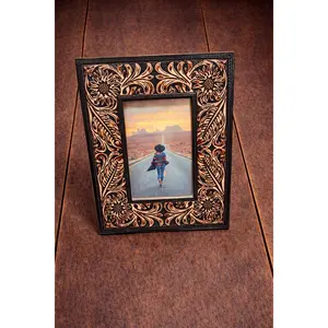 Myra Black Leather Tooled Picture Frame