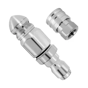 High-Pressure Washer Drain Spray Hose Nozzle, Sewer Sprayer Nozzle, Sewer Jetter Nozzles, Quick Connect 1/4 Inch Inner Thread, Stainless Steel Connector