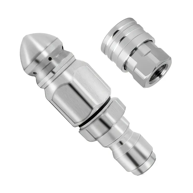 High-Pressure Washer Drain Spray Hose Nozzle, Sewer Sprayer Nozzle, Sewer Jetter Nozzles, Quick Connect 1/4 Inch Inner Thread, Stainless Steel Connector
