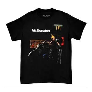 Cloud Strife Mcc.Donald's Graphic Tee, Final Fantasy T-shirt, Retro Gamer Shirt, Video Game and Fast Food Mashup, Gift for Gaming Fans, Classic Gaming T-shirt