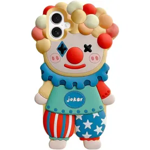 Case for iPhone 17 Cute Kawaii 3D Cartoon Clown Soft Silicone Bumper Shockproof Cover Protective Case for Kids Girls