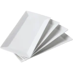 12" Serving Platters Set of 4, White Rectangular Plates, Ceramic Serving Tray, Stackable Large Party Plates for Appetizer, Dessert, Steak, Sushi, Housewarming , Oven Dishwasher Safe