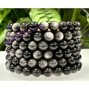 Wholesale Lot 6 Pcs Natural Silver Sheen Obsidian 8mm 7.5” Stretch Bracelet