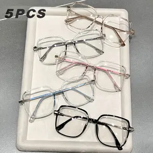 5 Pcs of vintage glasses - full frame design, rose gold, black, transparent, pink non-prescription daily glasses - lightweight ladies glasses, simple style, accessories, retro square frames, comfortable to wear Fashion Frames Accessories