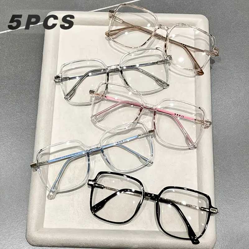 5 Pcs of vintage glasses, Casual Eyeglasses, full frame design, rose gold, black, non-prescription daily glasses, lightweight ladies glasses, simple style, accessories, retro square frames, comfortable to wear, Eyeglasses Set, Lightweight Eyewear