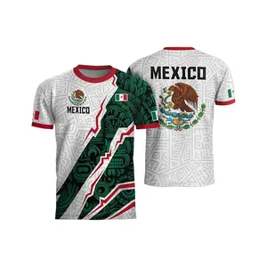 Mexico Flag Aztec Eagle 3D Graphic T-Shirts, Custom Name Back Soccer Style Jersey Chicano Pride White Green Streetwear Summer Tee Menswear