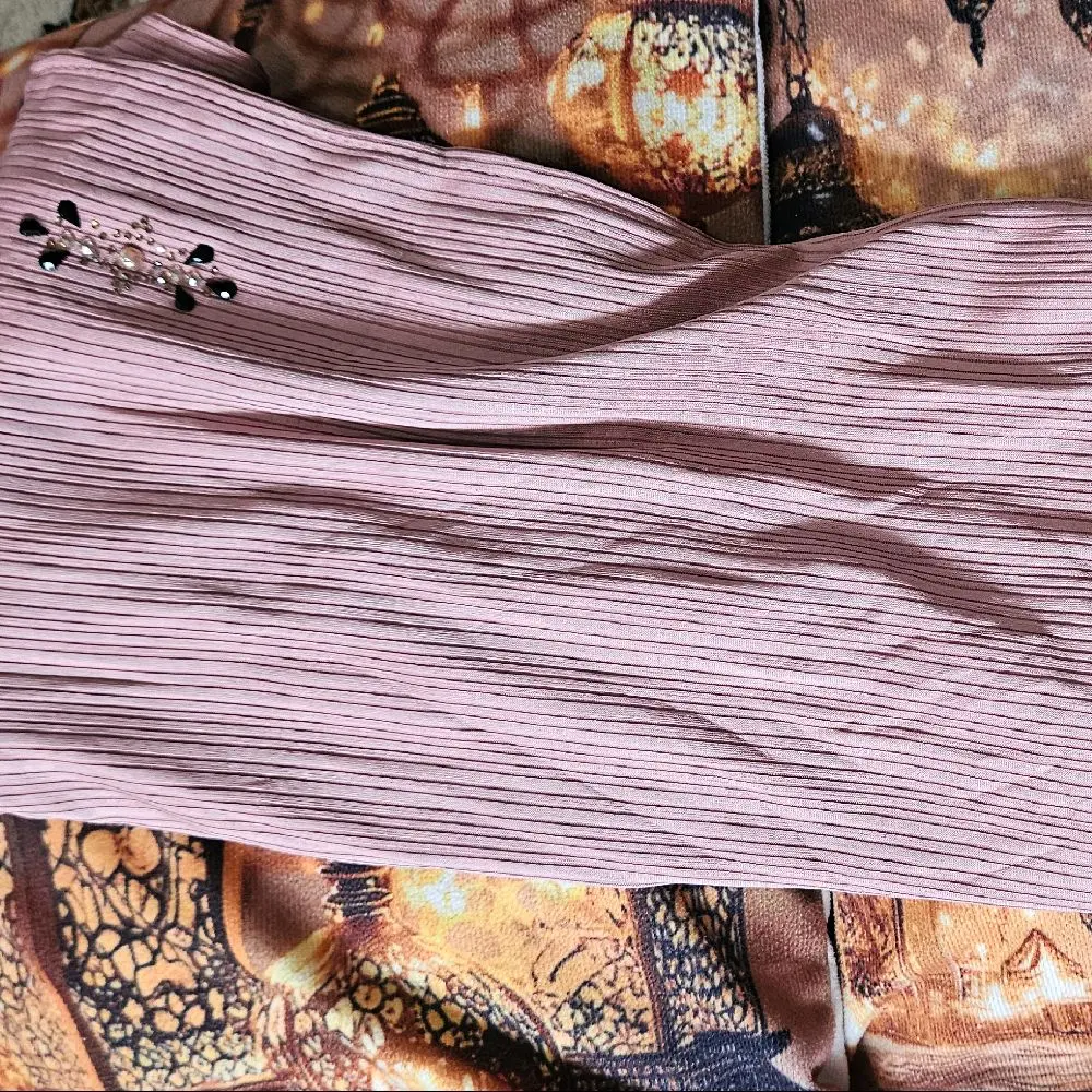 Women's Pink Ribbed Jersey Hijab with Intricate Stone Work, Non-Oversized Design