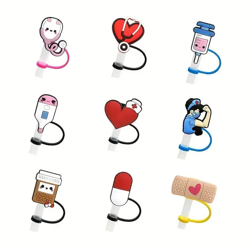 Cute Cartoon Straw Cap, 9/10/11pcs Reusable Silicone Straw Cover for Dust-Proof Drinking Lids, Perfect Summer and Winter Drinkware Accessory for Kitch