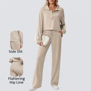 Women's Two-Piece Sports Set Long-Sleeved Half-Zip Sweatsuit Loose Fit Sweatshirt Straight Leg Pants Comfortable Wear Multiple Colors Sizes The product is relatively thin Runs large