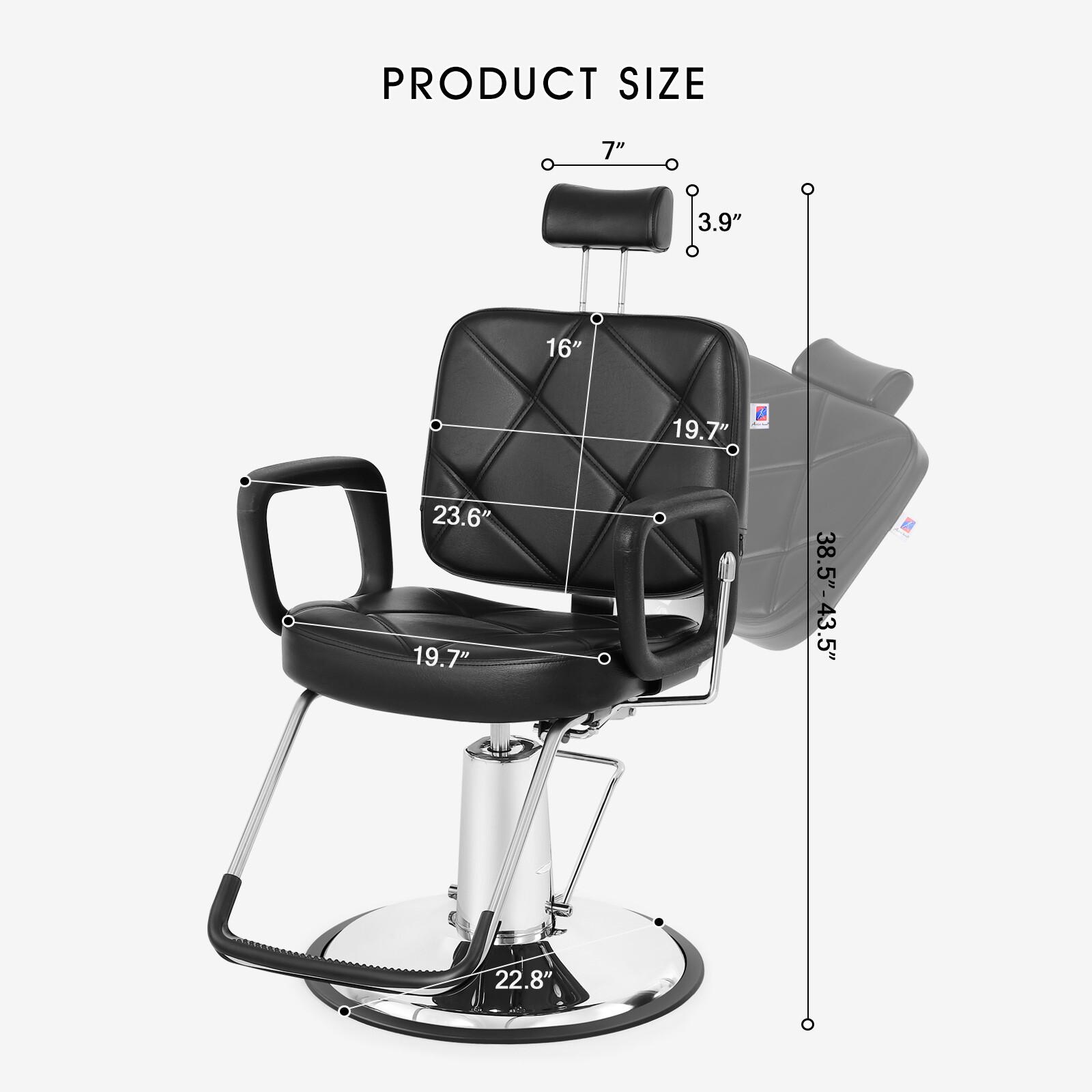 Hydraulic Recline Barber Chair Salon Chair for Hair Stylist with Black Leatherette Seat and Chrome Base