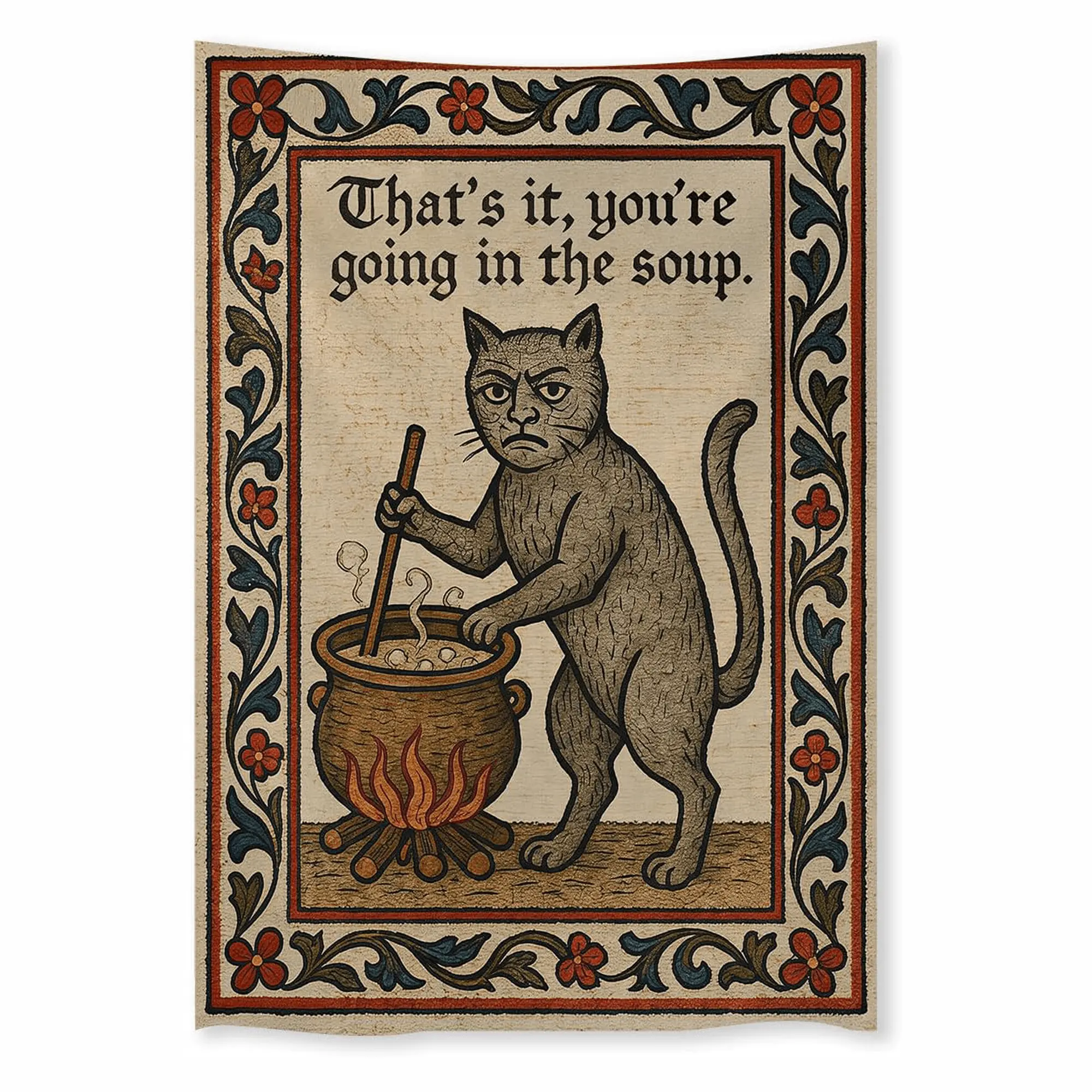 Weird Medieval Cat Woven Tapestry Vintage Medieval Cat Aesthetic Wall Art Funny Quirky Animal Wall Decor 40 x 60 inches Home Decor for Living Room Hallway Bedroom