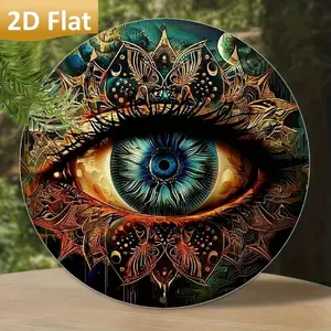 Flat Wall Art Decorative Sign, The Eye of Art Pattern Aluminum Sign Vintage Design Circle Metal Sign Artistic Unique Artwork Wall Decoration for Home Decoration Items