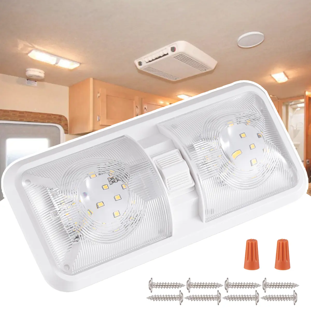 Double Dome Ceiling Light, Waterproof 12V 8W Interior Fixture with 3-Way Control for RVs, Vans, and Boats, Travel Trailers, Bright Led Lights, Interior Lighting, 12V Dc Systems, Ip67 Waterproof