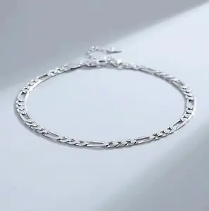 1pc Silver Figaro Chain Anklet for Women, Minimalist Adjustable Link Ankle Bracelet, Lightweight Beach Foot Jewelry for Daily Wear