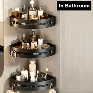 Punch-free 3pcs Bathroom Corner Rack, Plastic Wall-mounted Toiletries and Shower Gel Storage Rack, Multi-functional Kitchen Hanging Rack, Shower Basket